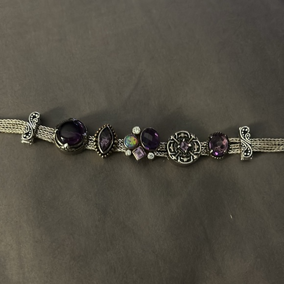 Lori Bonn silver bracelet with purple slides and stoppers - Picture 2 of 9